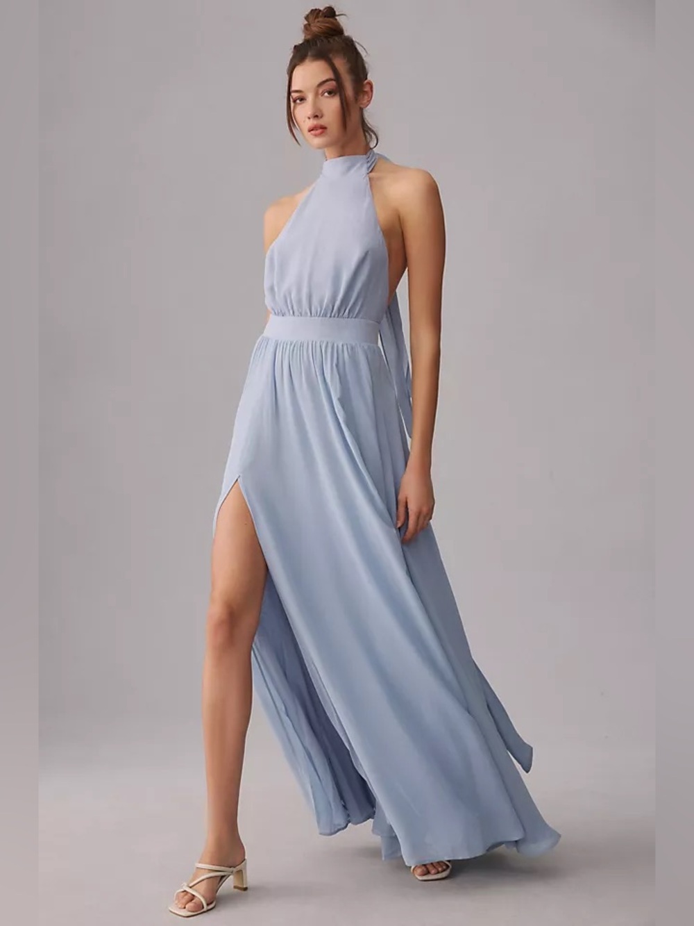 Reformation Andee High Neck Bridesmaid Formal Dress Blue Maxi Halter Size S